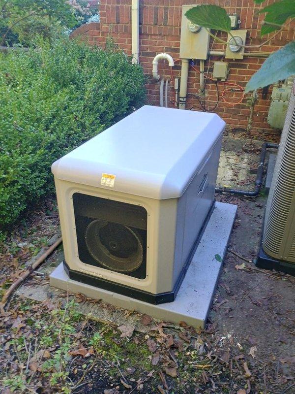 Completed routine maintenance on residential standby generator unit. Removed and inspected spark plugs, which showed normal wear patterns consistent with regular operation. Replaced spark plugs with new components to ensure reliable ignition and optimal engine performance. Verified generator unit operational status and confirmed all systems functioning properly.