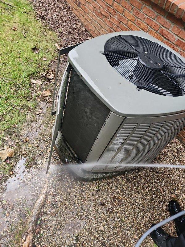 Completed comprehensive AC tune-up on 12-year-old system located in basement. Performed standard maintenance procedures including inspection of outdoor condensing unit, verification of refrigerant levels, cleaning of components, and system performance testing. All components operating within normal parameters with no issues identified or repairs required.