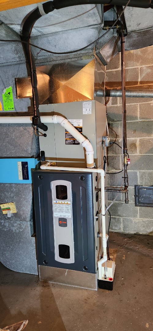 heating service installed new Trane variable speed 96% efficient furnace with high efficient Trane air conditioner 