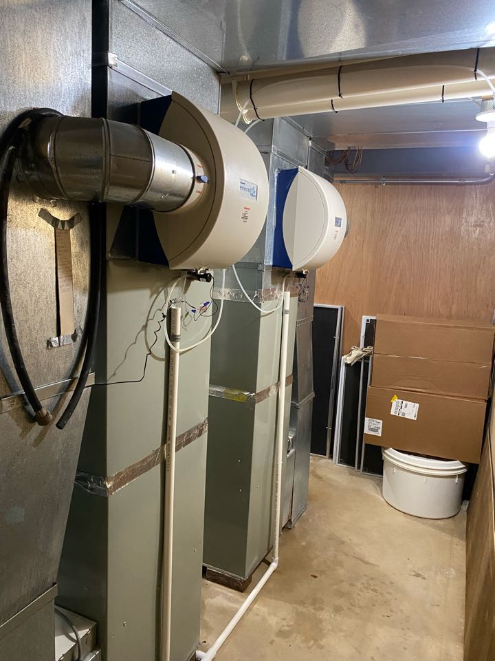 Heating call performed tune up on Trane system,Honeywell humidifier tune up .installed new humidifier pvc drain pipe 
