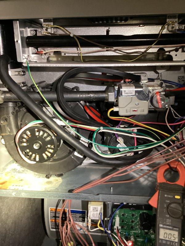 Performed semi-annual gas furnace tune-up maintenance per Family Rewards agreement. Conducted thorough cleaning of the unit, inspected blower assembly and electrical components including circuit board connections. Applied sandcloth to appropriate surfaces. Visual inspection of associated plumbing and ductwork confirmed proper installation. System left in good working order.