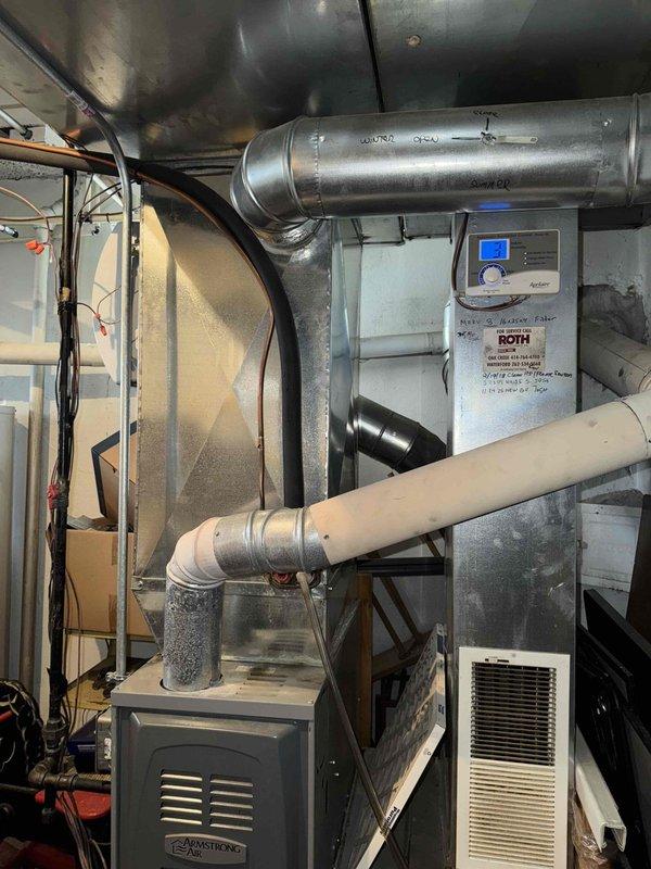 Diagnosed Armstrong Air furnace showing no heat condition. Inspection revealed gas valve stuck in closed position, preventing proper ignition. Removed and replaced defective gas valve to restore heat function. System tested and now operating normally.