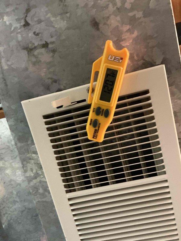 Performed winter maintenance tune-up on furnace verifying normal operation. Conducted temperature differential testing using UEi digital thermometer at supply register and inspected ductwork condition for proper airflow.