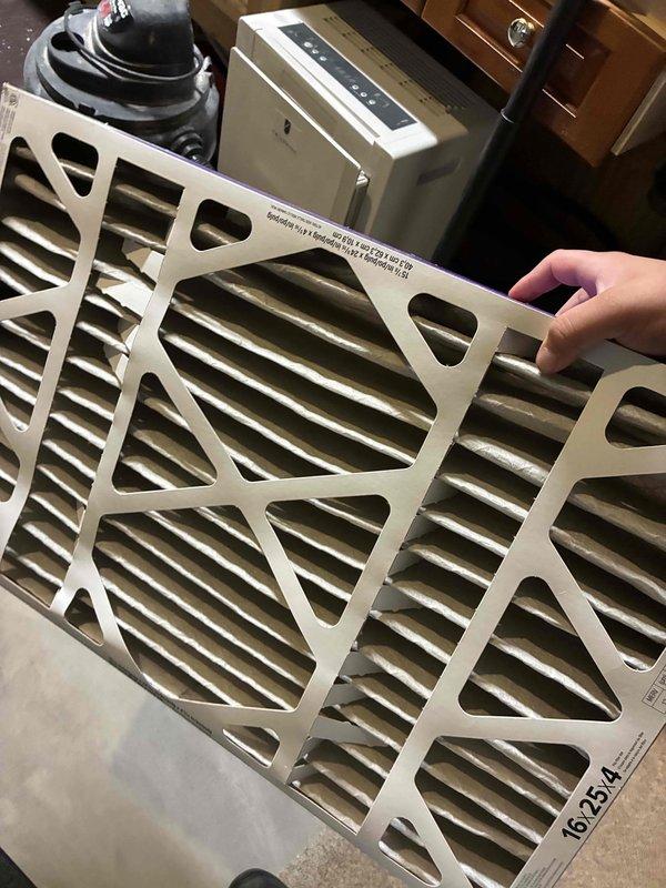 Performed scheduled maintenance on customer's HVAC system as part of their prepaid annual membership program. Replaced the 16x25x1 air filter and conducted pressure differential testing with readings of 3.33/3.26 inWC, confirming proper system operation. All components functioning within normal parameters.