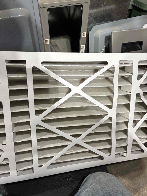 Performed scheduled bi-annual maintenance service on FTU unit. Inspected system components and replaced air filter with new pleated filter. Conducted electrical testing using SC680 multimeter with readings of 57.12V, verifying proper voltage to equipment. All systems functioning within normal parameters.