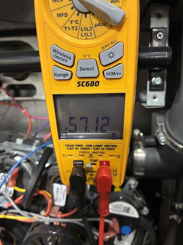 Performed scheduled bi-annual maintenance service on FTU unit. Inspected system components and replaced air filter with new pleated filter. Conducted electrical testing using SC680 multimeter with readings of 57.12V, verifying proper voltage to equipment. All systems functioning within normal parameters.