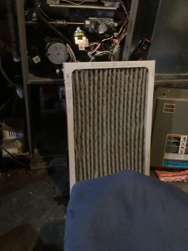 Performed seasonal tune-up on HVAC system. Replaced severely clogged air filter which was restricting airflow. Conducted flue gas analysis with Testo 310 II analyzer, confirming 95.5% efficiency with acceptable CO levels (8 ppm). System is now operating within normal parameters.