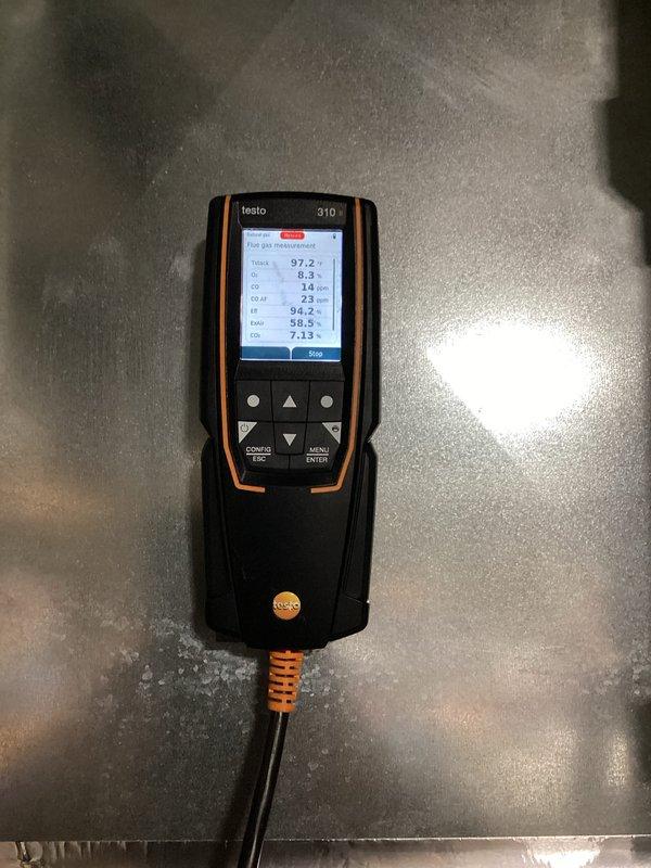Performed comprehensive furnace tune-up with full system inspection. Conducted combustion analysis with Testo 310 analyzer showing 97.2% efficiency and CO2 at 7.1%. Verified electrical components with amp draw readings and inspected blower assembly, control board, and gas valve for proper operation.