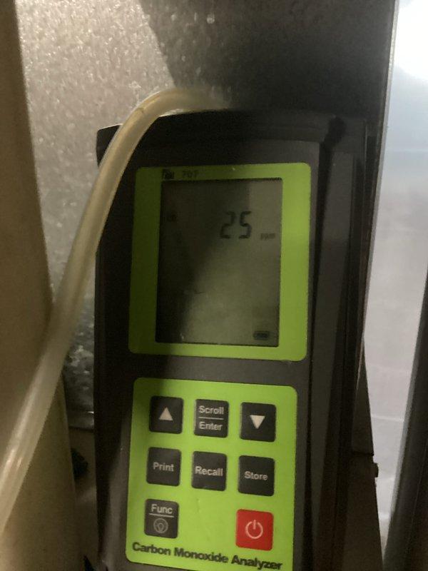 Performed scheduled tune-up service on customer's HVAC system, which included carbon monoxide testing showing readings of 25 PPM. Inspected the control board and wiring connections, noting normal wear on the plastic housing but confirming all wires (yellow, purple, white, orange, and black) were properly secured to terminals. Verified system operation meets manufacturer specifications.