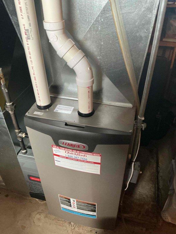 Performed seasonal tune-up on customer's Lennox furnace, which included inspection of all system components and verification of proper venting. Diagnostic testing with UEi meter confirmed system pressure at 144.6, indicating normal operation parameters. All systems functioning within manufacturer specifications with no issues identified.