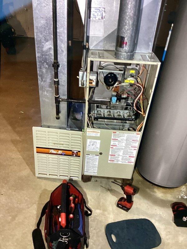 Responded to no heat call for Pride gas furnace less than 10 years old. Opened access panel to inspect internal components including wiring and control boards. Performed diagnostic testing using specialized tools, identified and repaired faulty connection in control circuit that was preventing ignition sequence. System now operating within normal parameters with proper heat output.