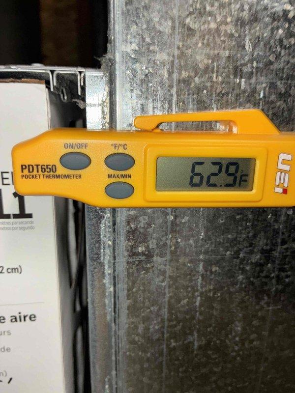 Conducted comprehensive HVAC tune-up service including temperature differential testing. Measurements showed supply air temperature at 62.9°F and return air temperature at 136.0°F, indicating the system is operating efficiently with proper heat transfer across the evaporator coil.