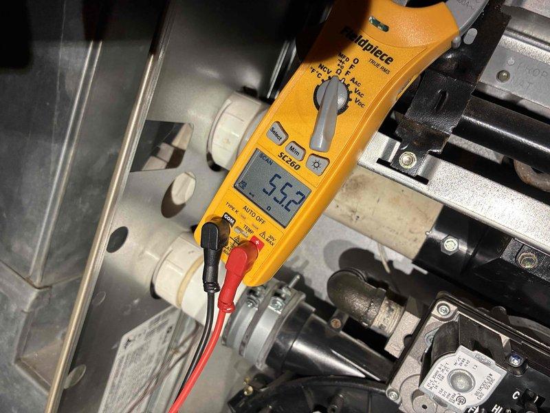 Performed comprehensive tune-up on HVAC system. Conducted electrical diagnostic testing with Fieldpiece multimeter, recording steady voltage readings between 5.52-5.62 volts at critical connection points. Inspected and verified proper electrical continuity throughout system components.