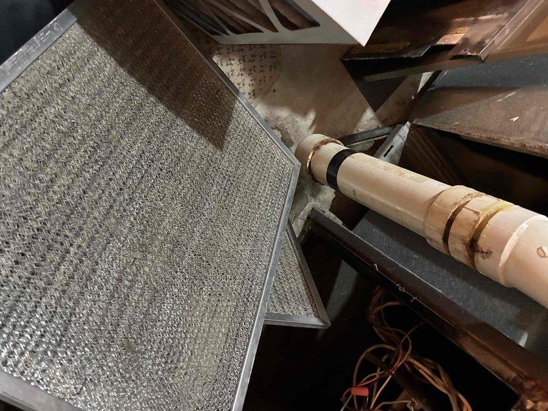 Responded to no heat call on 10+ year old system. Inspected unit and found heavily clogged air filter restricting airflow and causing system inefficiency. Cleaned accumulated dust from blower wheel assembly to improve air circulation. Replaced filter, tested system operation, and confirmed proper heating function restored.