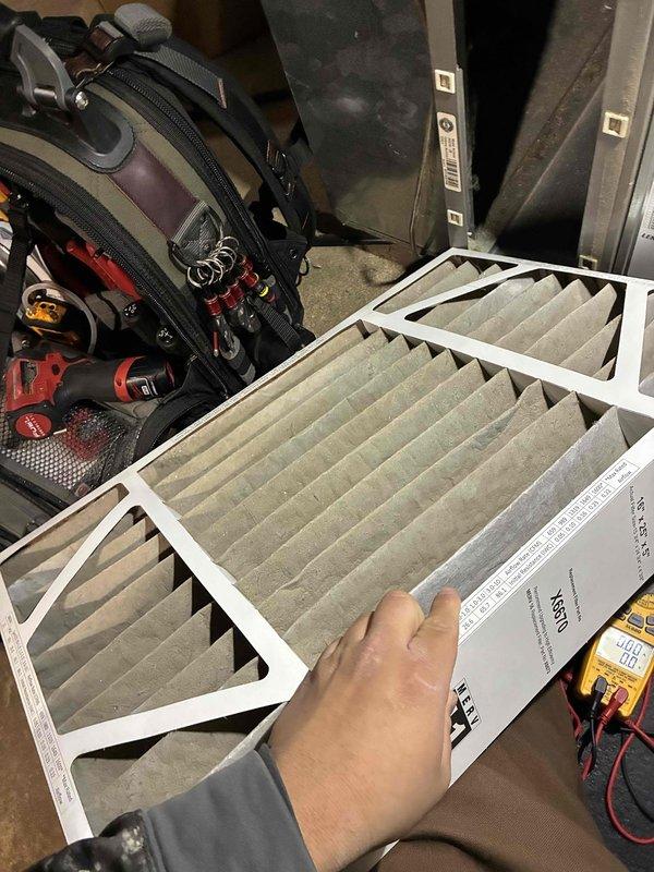 Performed comprehensive HVAC tune-up service including replacement of dirty air filter with new standard pleated filter. Conducted system inspection using multimeter to verify electrical components and operating parameters. All maintenance completed per manufacturer specifications to ensure optimal system performance and efficiency.