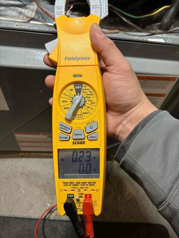 Conducted scheduled preventive maintenance under existing agreement. Performed comprehensive electrical diagnostics using Fieldpiece SC680 digital multimeter, verifying system voltage readings (49.43V) and current draw (0.23A) within manufacturer specifications. All electrical connections inspected and confirmed secure.