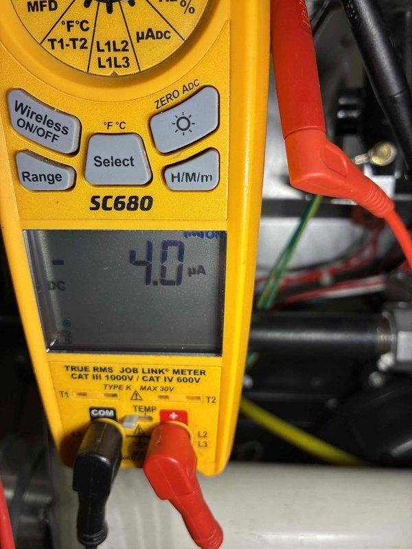 Performed regular preventative maintenance agreement service. Conducted temperature diagnostics with digital thermometer showing 62.9°F readout and electrical system evaluation using Fieldpiece SC680 multimeter which indicated proper microamp readings of 4.0 μA. All systems operating within manufacturer specifications.