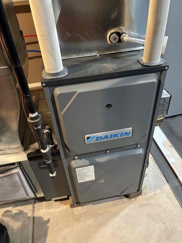 Completed HVAC maintenance service on Daikin furnace system. Performed comprehensive inspection, replaced air filter with new pleated filter, and confirmed system is operating within manufacturer specifications. Unit is in good overall condition with no immediate concerns noted.