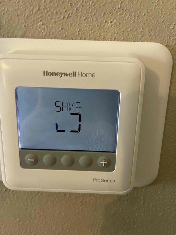 Completed service inspection on residential heating system. Tested thermostat functionality and confirmed proper operation in heating mode with the Honeywell Home ProSeries thermostat showing accurate temperature readings and appropriate heating response. System now operating at optimal settings with energy-saving mode enabled.