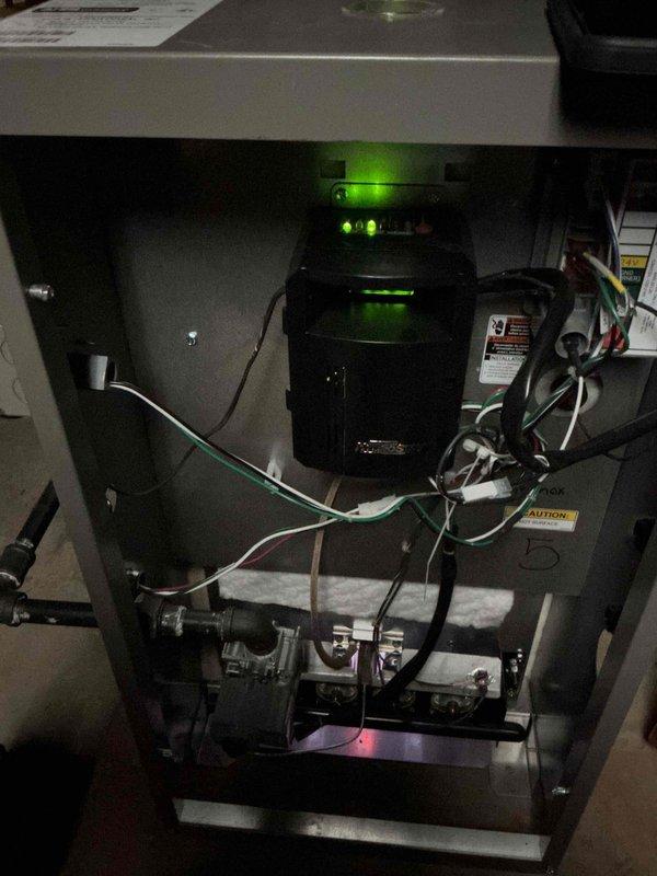 Responded to install callback to investigate control system issue. Accessed HVAC unit and verified electronic control board is receiving power as evidenced by illuminated green LED indicator lights. All internal wiring connections were inspected and confirmed to be properly secured and functioning normally. System is now operating to manufacturer specifications.