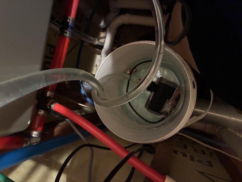 Performed comprehensive tankless water heater flush service to remove mineral buildup and sediment. Inspected clear sediment trap and drainage components, confirming proper functioning of condensate system. Verified all connections, valves, and PEX supply lines were secure and operating correctly after service completion.