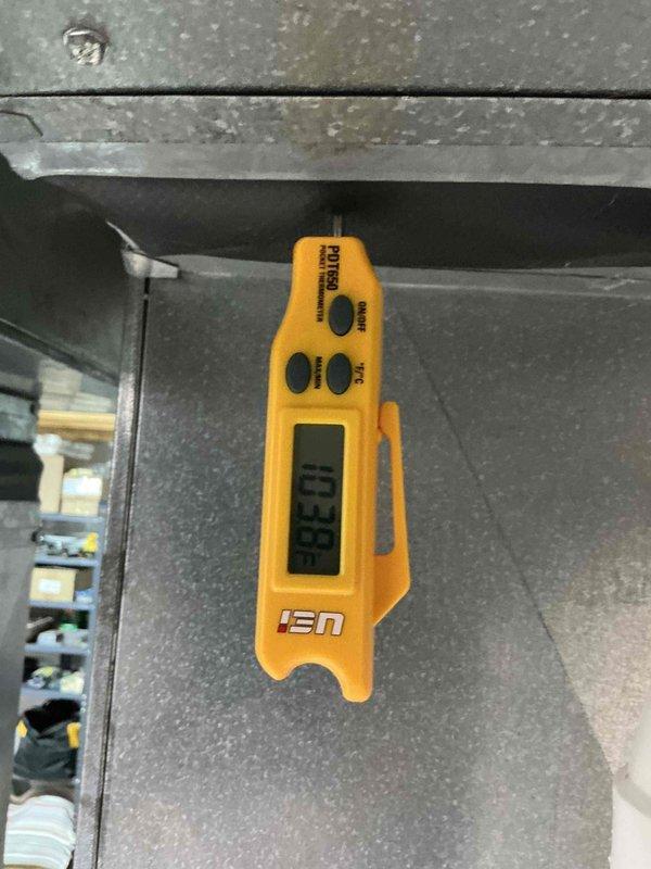 Performed routine maintenance on Lennox HVAC system. Checked system temperature readings with UEi digital meter (85.0°F recorded), and inspected the Space-Gard Air Cleaner. All components functioning within normal parameters; no issues detected.