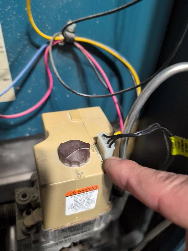 Replaced faulty gas valve on aging furnace to restore heat function. Properly reconnected all wiring to new valve assembly and verified proper ignition sequence. System now operating within normal parameters.