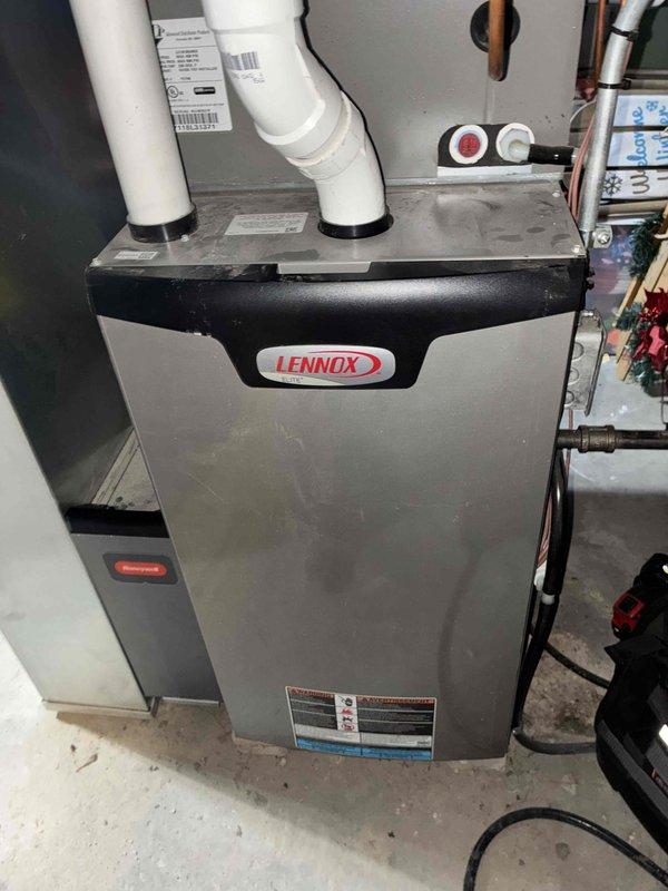 Performed routine tune-up service on Lennox HVAC system, including inspection of ductwork, component testing, and replacement of dirty air filter with new one. System is functioning properly with all connections secure and no issues identified with the ventilation system or Honeywell control component.