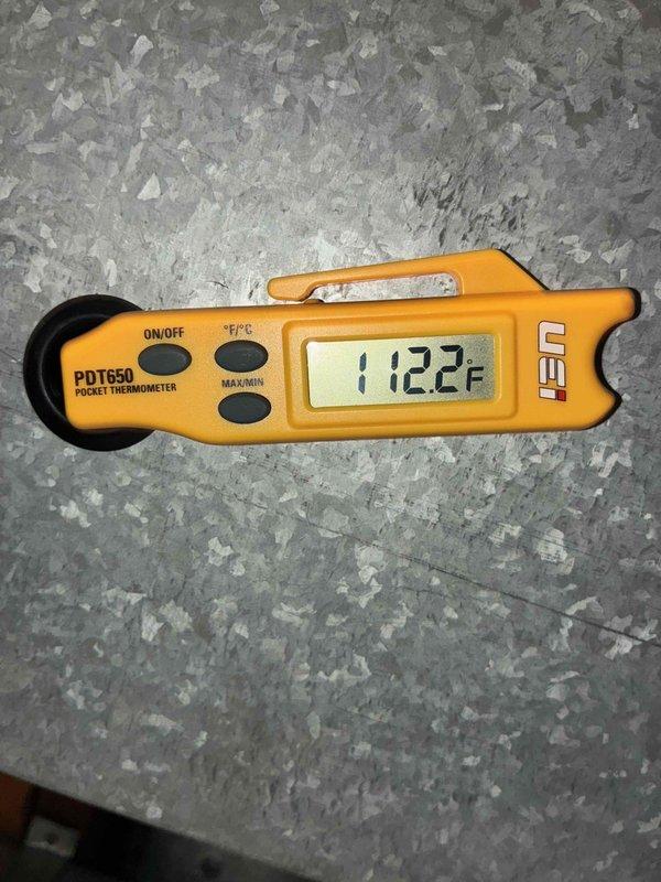 Performed comprehensive tune-up service on customer's Lennox HVAC system. Inspected main furnace unit, associated ductwork, and auxiliary components. Temperature readings confirmed proper system operation at 122.2°F using UEI PDT550 pocket thermometer. All components functioning within normal parameters with no issues detected.