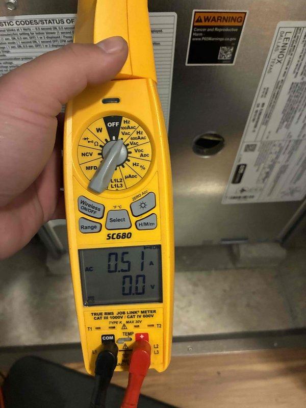 Performed routine HVAC tune-up service including inspection and replacement of air filter with new FilterBuy pleated filter. Conducted electrical diagnostic testing using SC680 multimeter on system components, checking amperage and voltage readings to ensure proper electrical operation. All readings were within normal parameters, confirming system is functioning efficiently.