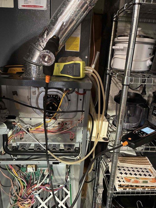 Conducted routine maintenance tune-up on residential gas furnace. Performed diagnostic testing using electronic analyzer to verify proper system operation and safety parameters. Inspected heat exchanger, electrical connections, and condensate drainage system, ensuring all components were functioning within manufacturer specifications.