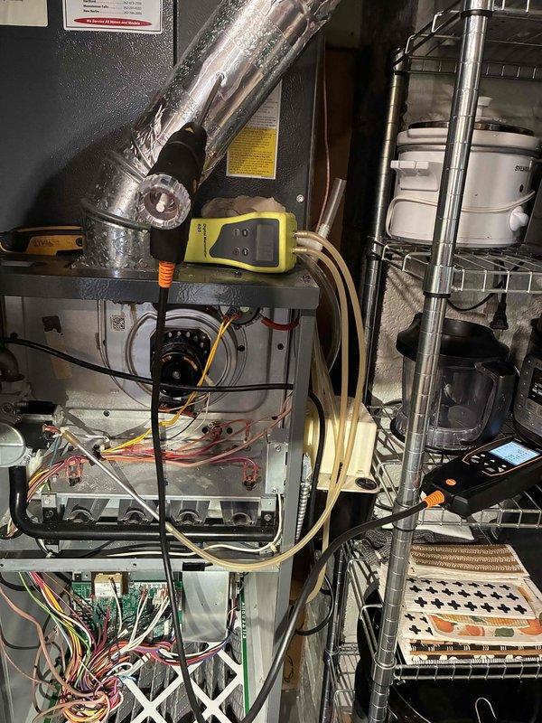 Conducted routine maintenance tune-up on residential gas furnace. Performed diagnostic testing using electronic analyzer to verify proper system operation and safety parameters. Inspected heat exchanger, electrical connections, and condensate drainage system, ensuring all components were functioning within manufacturer specifications.