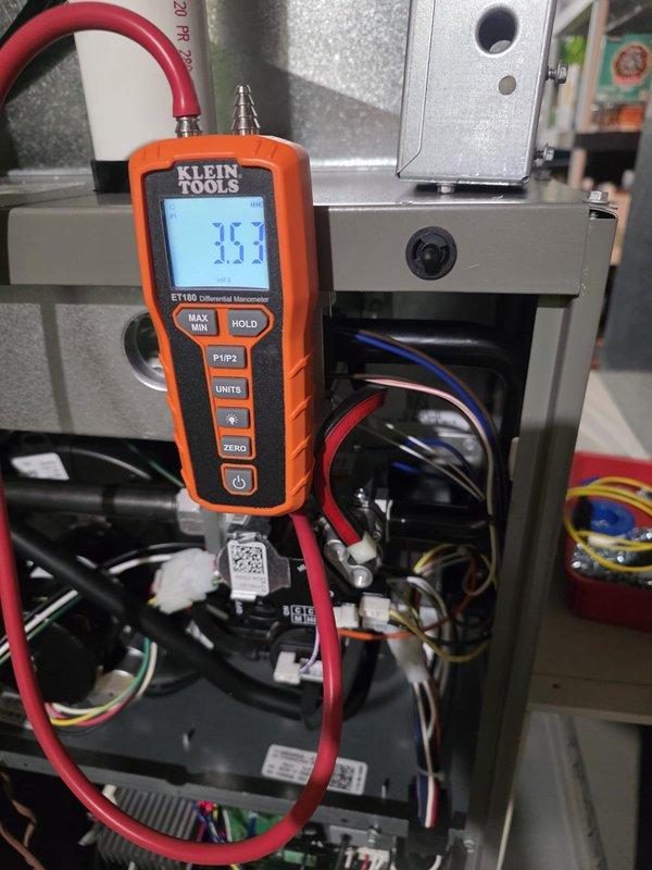 Completed furnace installation with comprehensive system testing. Measured gas pressure at 15.5 WC with Klein Tools manometer and verified supply temperature at 171°F with differential thermometer. All electrical connections properly secured and system performing to manufacturer specifications.
