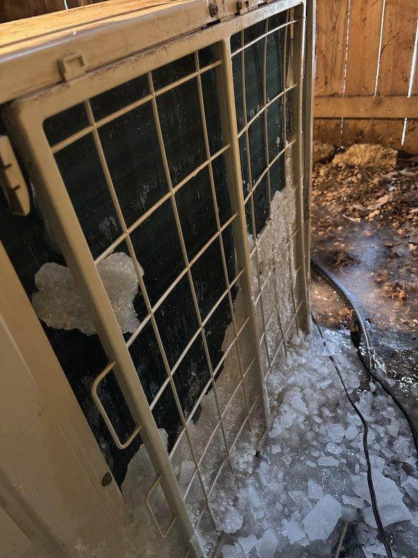 Diagnosed and serviced HVAC unit with significant ice buildup on condenser coils, indicating restricted airflow or possible refrigerant issues. Inspected blower assembly which showed signs of wear and accumulation of dust/debris. Performed defrost cycle, cleaned components, and restored proper system operation.