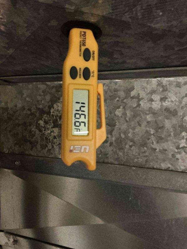 Performed routine HVAC tune-up service with temperature diagnostics showing supply air temperature of 146°F, confirming proper heating operation. System inspection revealed normal operating conditions with no issues detected.