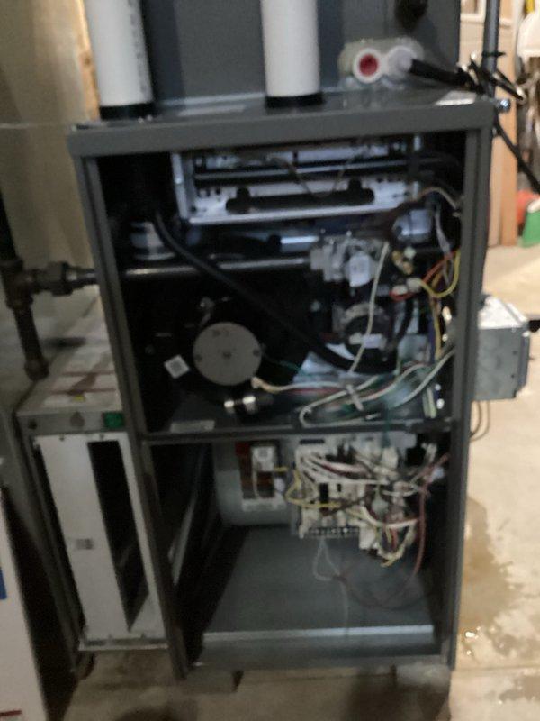 Performed scheduled prepaid maintenance on residential HVAC system. Opened access panels to inspect internal components, conducted diagnostic testing of electrical connections and control board functionality. Examined fan motor assembly and verified proper operation of all mechanical components.