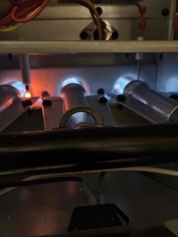 Performed diagnostic inspection of furnace in response to warranty claim. Identified damaged ignition sensor wire with exposed conductor. Replaced defective ignition sensor assembly and verified proper flame detection. System is now operating within manufacturer specifications with normal combustion pattern observed.