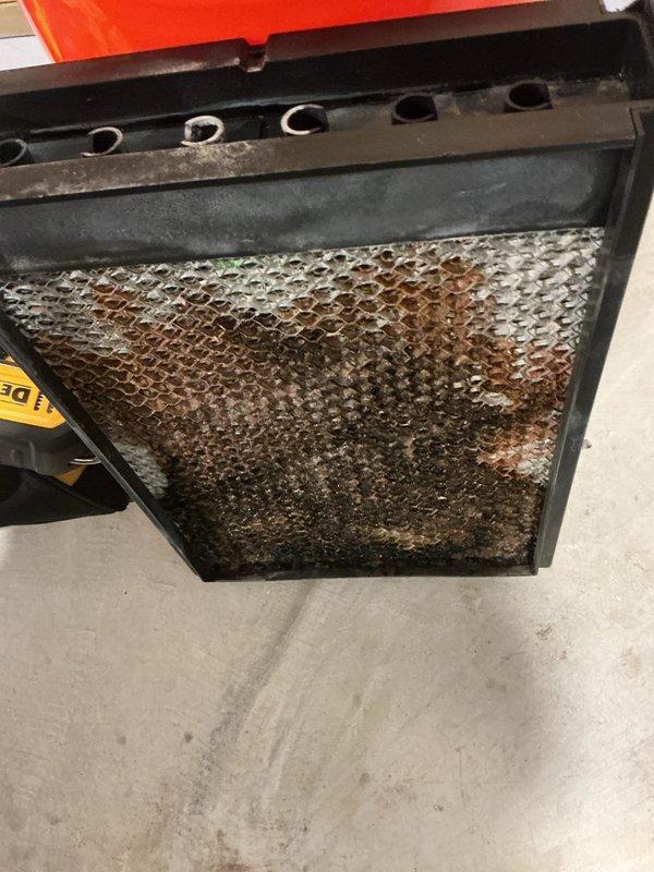 Performed scheduled maintenance on HVAC system with Patriot Carbon UV Air Purifier. Replaced severely clogged air filter which showed significant dust and debris accumulation. Inspected germicidal UV light system and verified proper operation of all connected ductwork and components.