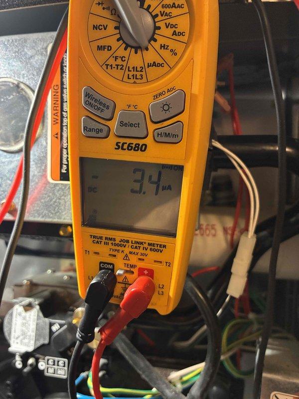 Performed comprehensive HVAC system tune-up including electrical diagnostics with Fieldpiece SC680 multimeter. Measured voltage readings (60.54V) and microamp current (3.4μA) to verify proper electrical operation of control circuits. All system parameters confirmed within manufacturer specifications after service completion.