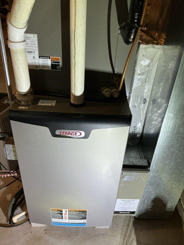 Performed routine maintenance tune-up on customer's Lennox HVAC system. Inspected interior control board, verified all electrical connections were secure, and examined wiring for any signs of wear or damage. System is operating within normal parameters with no issues detected.