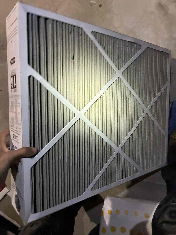 Performed routine HVAC tune-up service including replacement of air filter with new pleated filter. Conducted electrical diagnostics using Fieldpiece SC680 multimeter, measuring terminal voltage at 39.98V and inspecting wiring connections. All components tested within normal operating parameters.