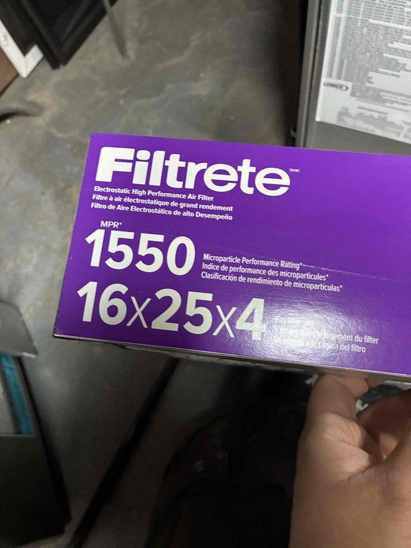 Performed routine maintenance on HVAC system, inspecting control board (part #5009860-05) and electrical connections. Replaced existing air filter with new Filtrete Electrostatic High Performance filter (MPR 1550, 16x25x4"). All components tested and functioning properly.