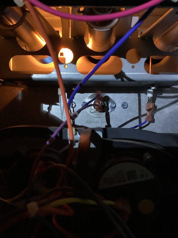 Performed diagnostic inspection on gas furnace, observing proper flame pattern at burner assembly and verifying primary control functionality. Inspected internal components including blower motor, circuit board connections, and PVC venting system. All systems functioning as designed with no issues detected.