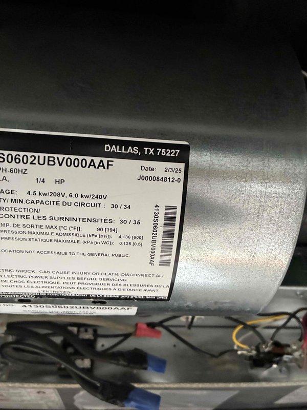 Performed warranty inspection on Goodman HVAC unit (model S0602UBV000AAF). Examined electrical components including 1/4 HP motor and control board. Inspected relay switch with multiple terminal connections (1,3,4,5) and verified proper wiring configuration of all connections (red, yellow, black, white, and pink wires).