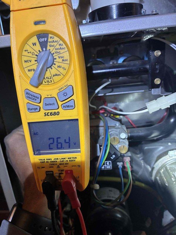 Performed routine HVAC tune-up service including replacement of customer's Filtrete 16×25×4 air filters. Conducted electrical diagnostic testing with Fieldpiece SC680 multimeter, confirming system voltage at 264V, which is within acceptable parameters for the equipment. All components functioning properly after service completion.