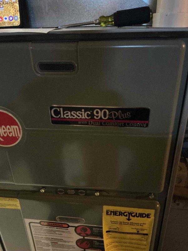 Performed annual tune-up on Rheem Classic 90 Plus furnace. Inspected heat exchanger, cleaned minor debris accumulation, and verified proper operation. System is functioning within manufacturer specifications with no safety concerns noted.