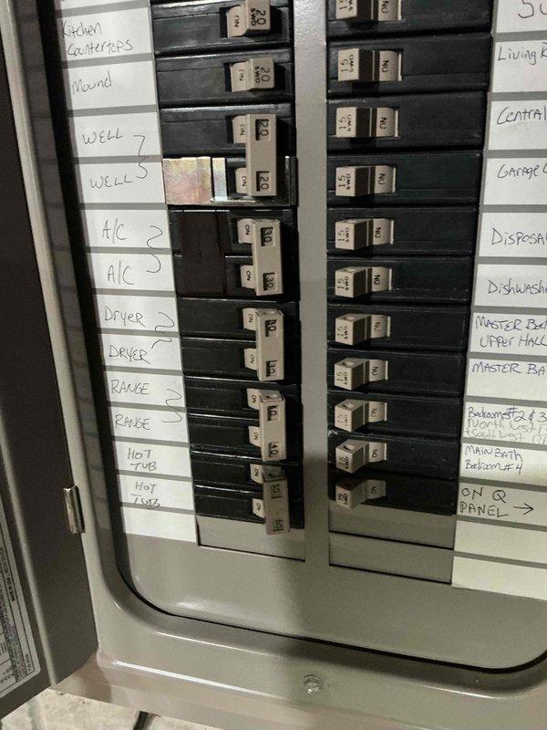Conducted comprehensive inspection of two residential electrical panels to evaluate capacity for HVAC replacement. Both panels feature standard circuit breakers with dedicated HVAC connections. Verified current A/C circuits are properly labeled and positioned for system replacement. No visible damage or anomalies detected in either panel that would impede installation of new HVAC equipment.