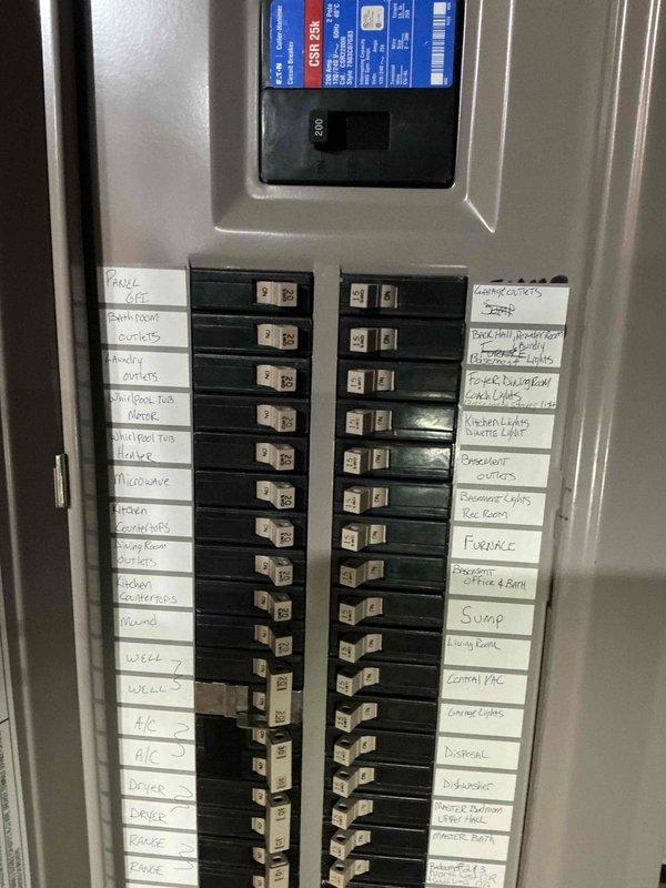 Conducted comprehensive inspection of two residential electrical panels to evaluate capacity for HVAC replacement. Both panels feature standard circuit breakers with dedicated HVAC connections. Verified current A/C circuits are properly labeled and positioned for system replacement. No visible damage or anomalies detected in either panel that would impede installation of new HVAC equipment.