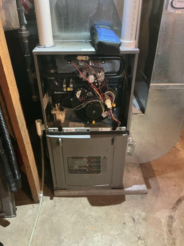 Performed comprehensive tune-up on customer's furnace system, including inspection of internal components, electrical connections, and ductwork. Cleaned blower assembly and verified proper operation of control board and safety switches. Checked and cleaned PVC venting system to ensure proper exhaust flow. All systems tested and confirmed to be operating within manufacturer specifications.