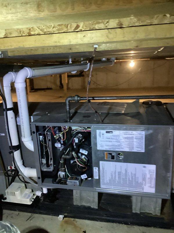 Performed scheduled maintenance on residential furnace system. Inspected control board and electrical connections, finding all components in proper working order. Verified condensate drainage system functioning correctly with no blockages in PVC piping.